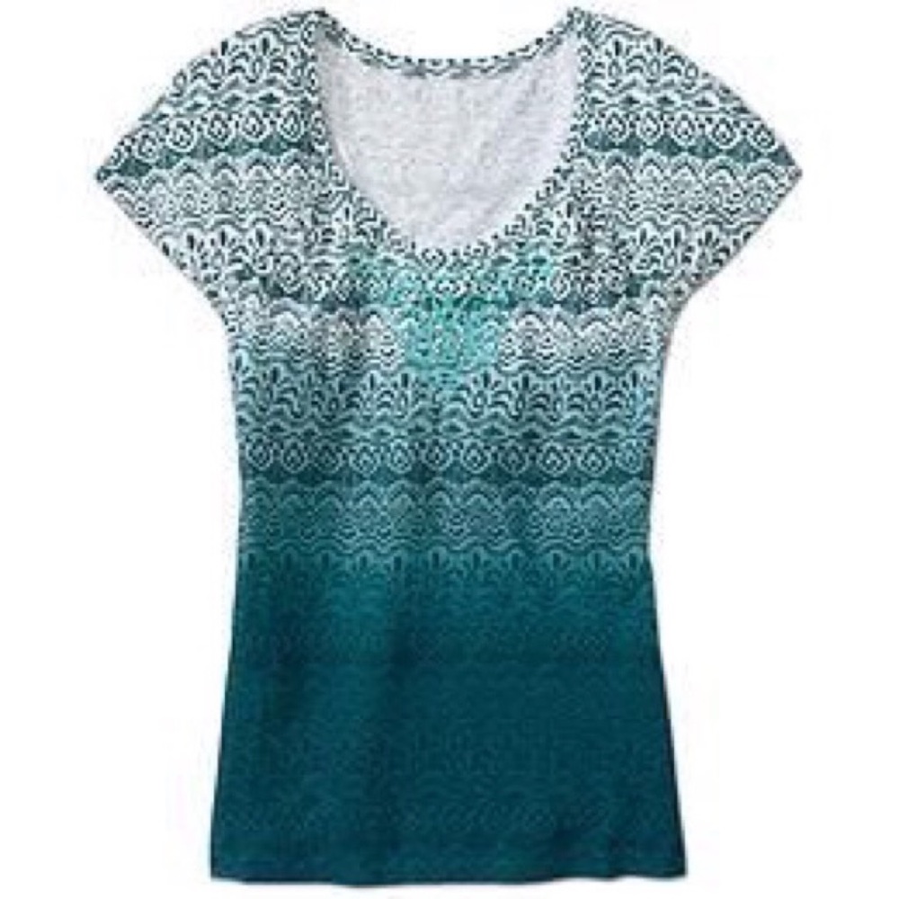 Athleta Ascender Short Sleeve Teal Ombré Embroidered Tee - Medium